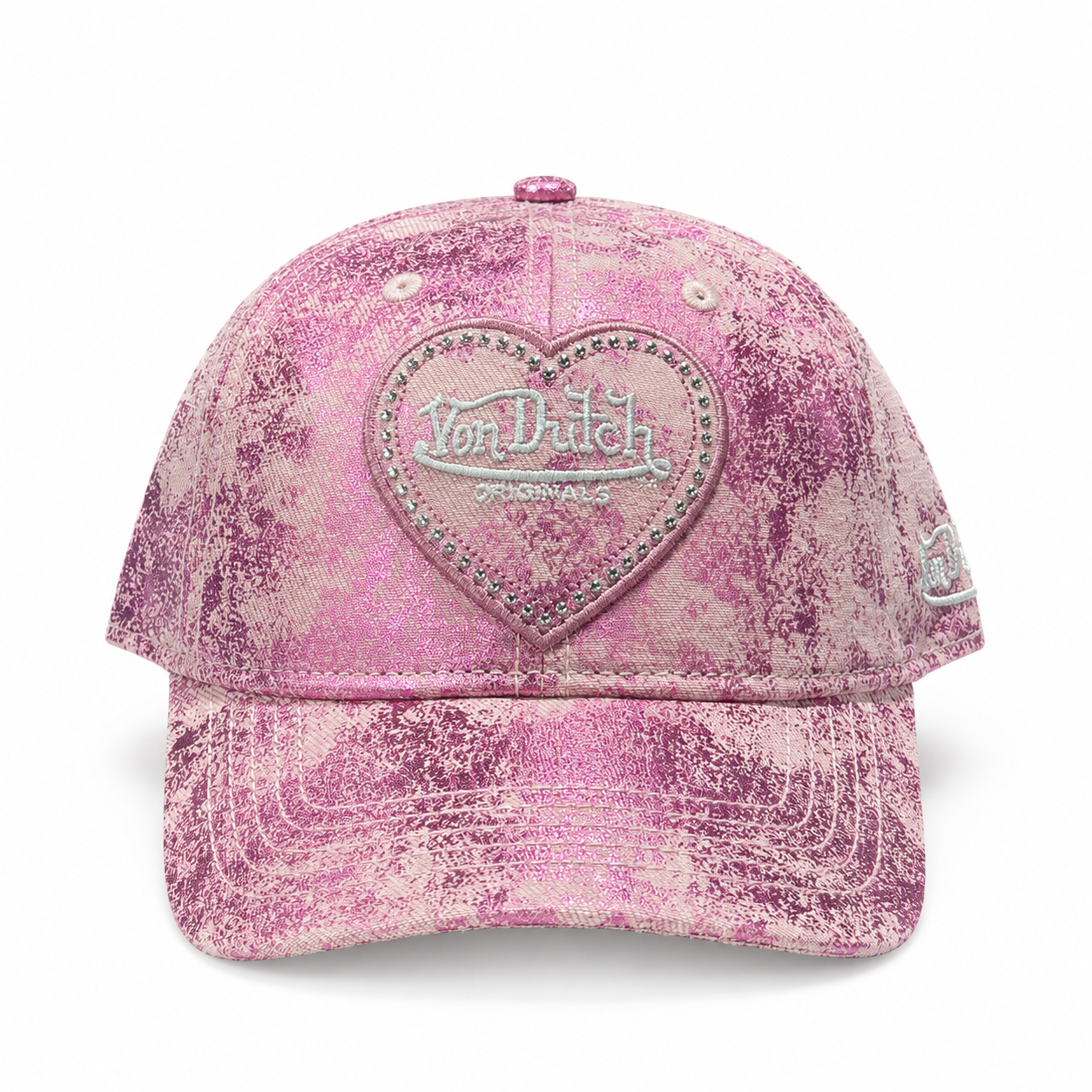 Von Dutch Heart Studded Dad Cap - Silver / Pink