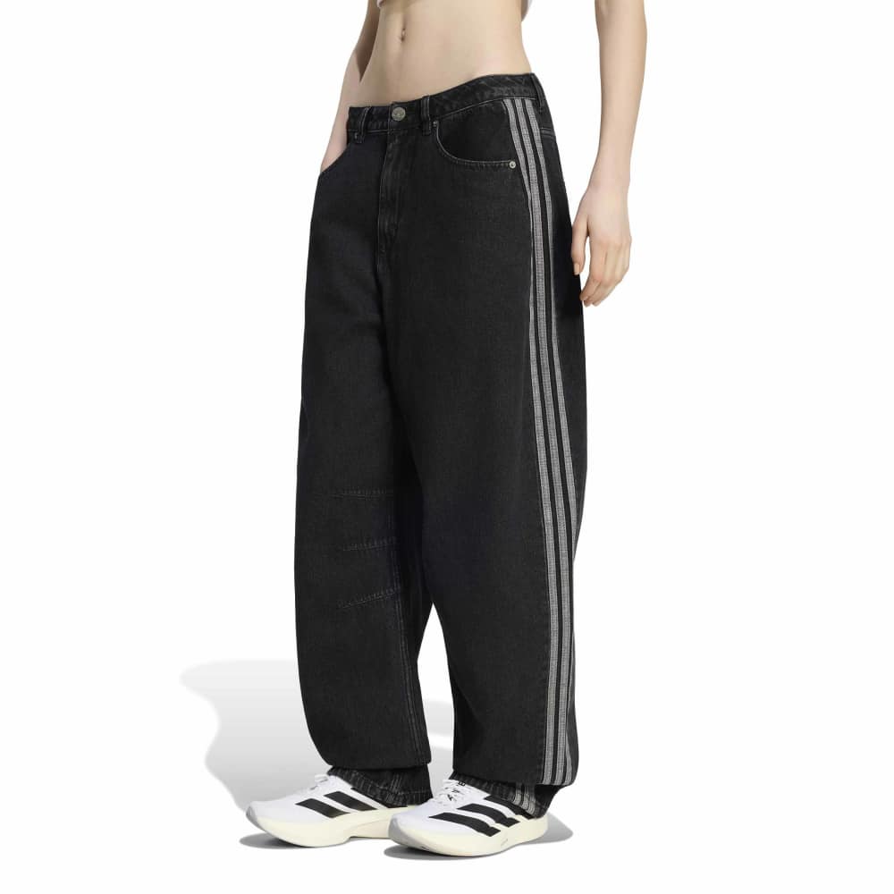 adidas Womens High Rise Barrel Leg Denim Pant - True Black Denim