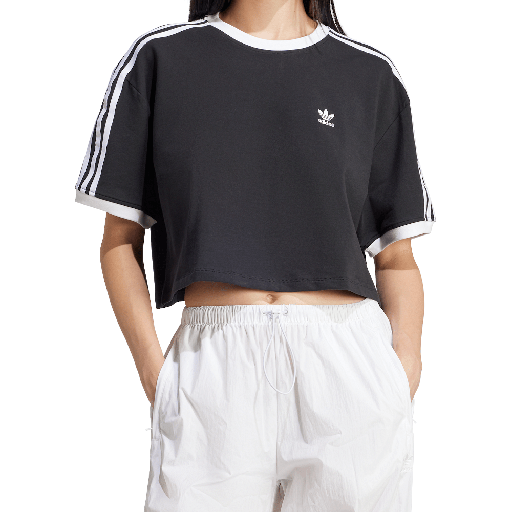 adidas Womens 3-Stripes Loose Crop Tee - Black