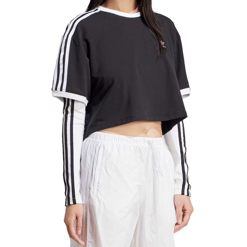 adidas Womens 3-Stripes Loose Crop Tee - Black