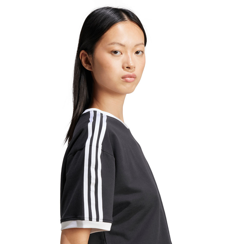 adidas Womens 3-Stripes Loose Crop Tee - Black