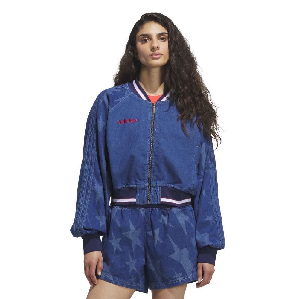 adidas Womens Denim Varsity Bomber Jacket - Medium Blue