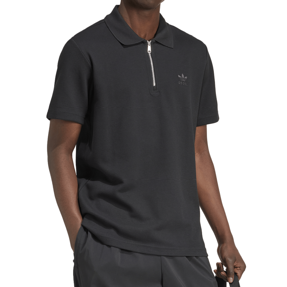 adidas Trefoil Essentials Waffle Polo Shirt - Black