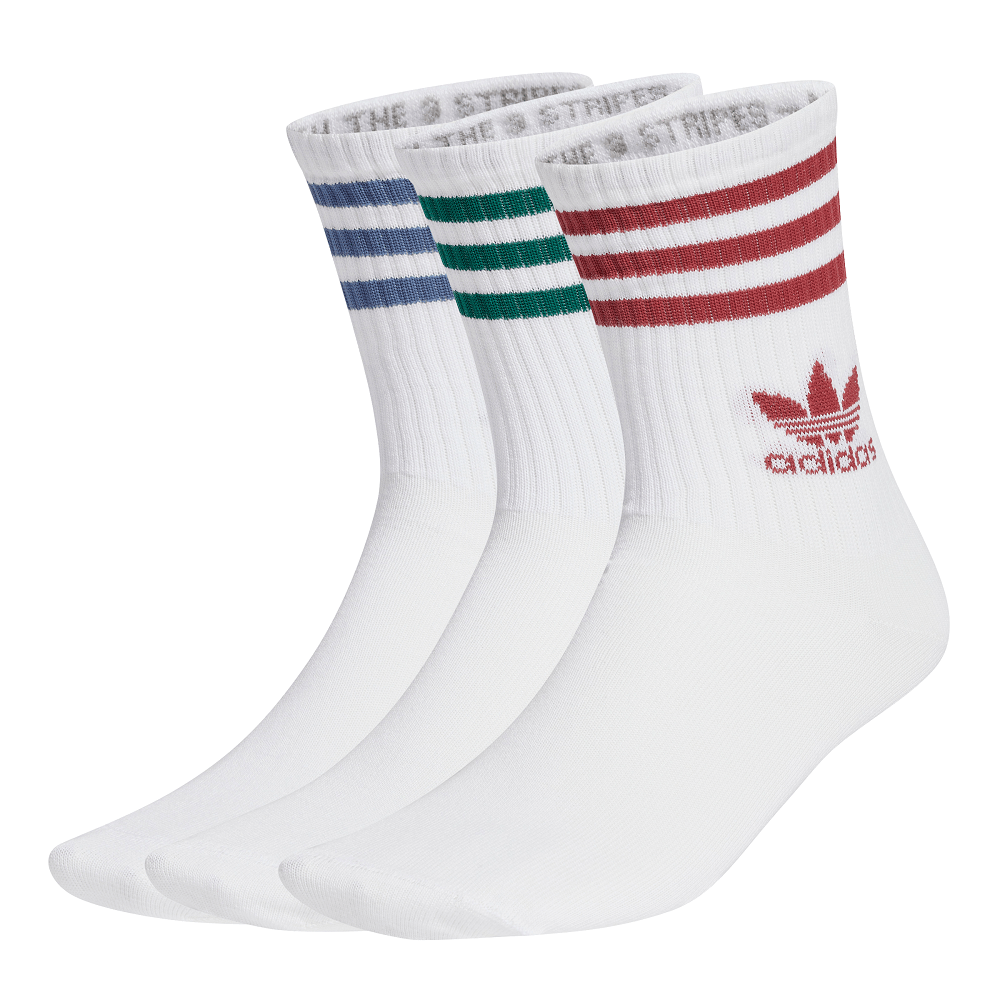 adidas Mid Cut Crew Sock 3 Pack - White / Ruby / Ink / Green