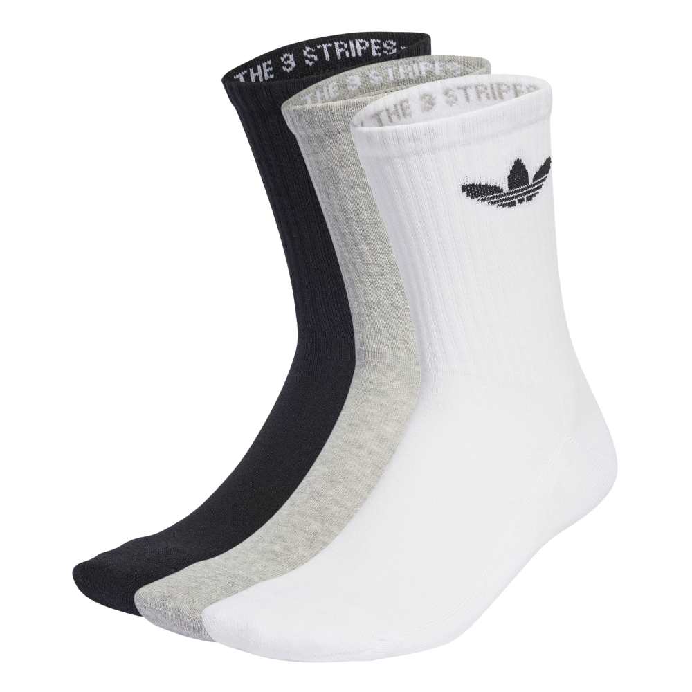 adidas Trefoil Cushion Crew Socks 3 Pack - White / Grey / Black