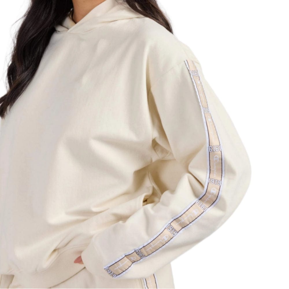 Champion Womens Lux Taping Hoodie - Natural - Close Up Logo