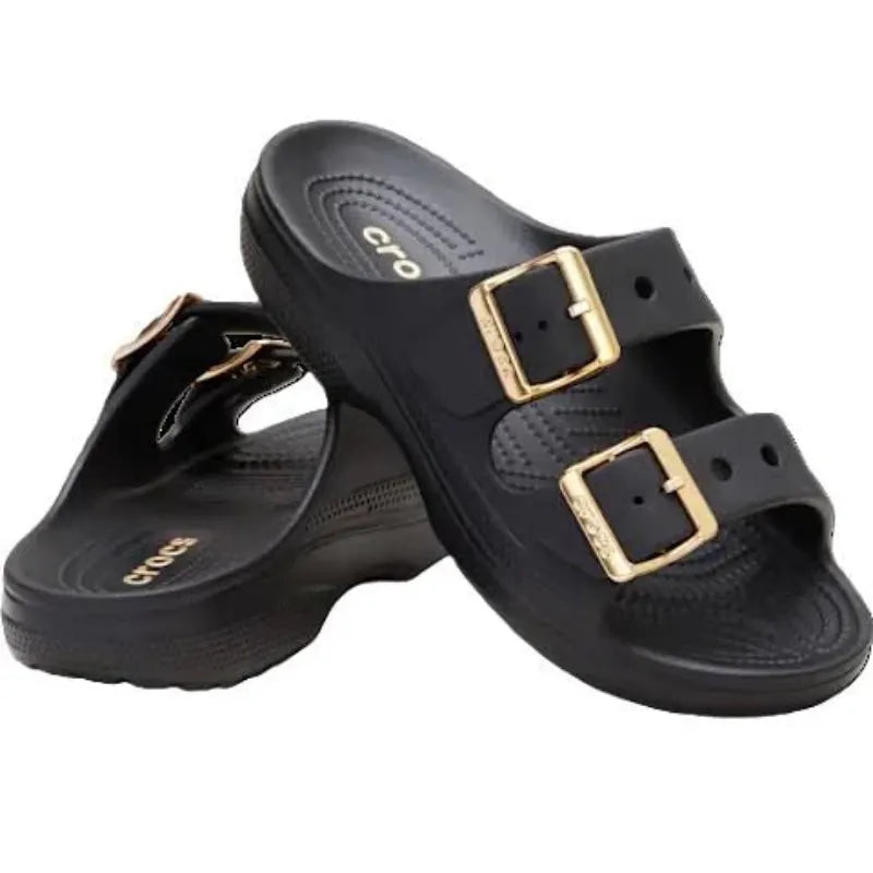 Crocs Womens Saturday Sandal Metallic - Black/Gold
