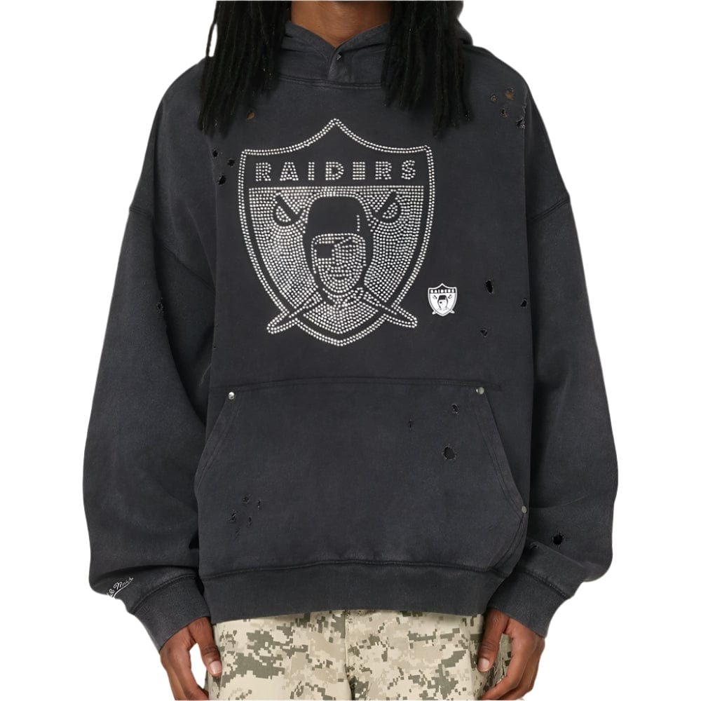 Mitchell & Ness Las Vegas Raiders Distressed Rhinestone Logo Hoodie - Faded Black