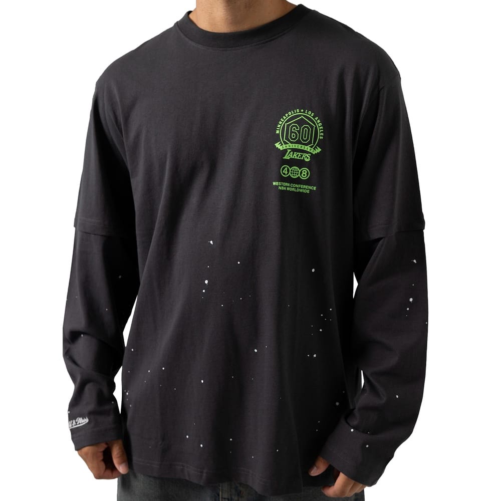 Mitchell & Ness Vintage 48 Mock Layer Tee Los Angeles Lakers - Washed Black