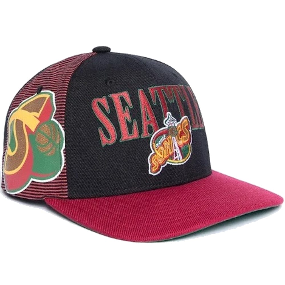 Mitchell & Ness Side Swipe OG Seattle Supersonics Snapback - Black / Red