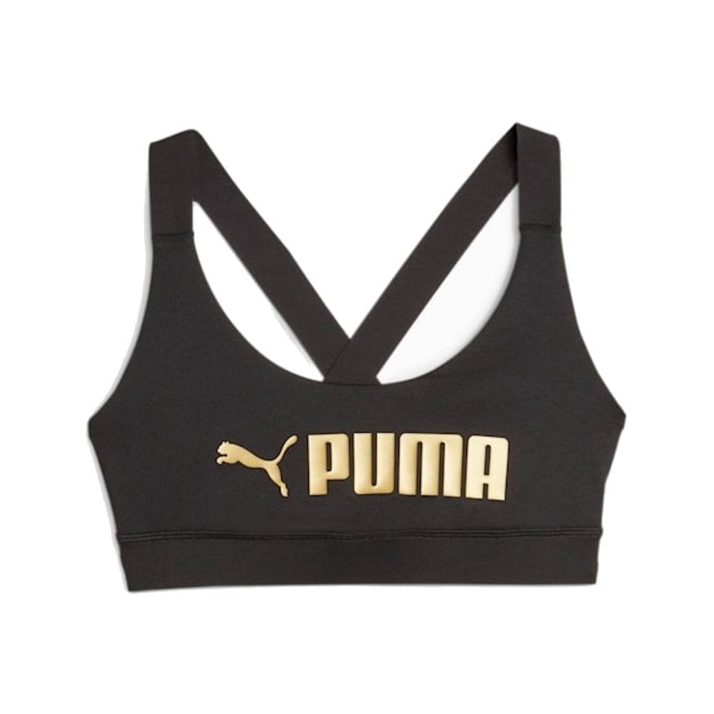 PUMA Womens Mid Impact Fit Bra - Black / Gold