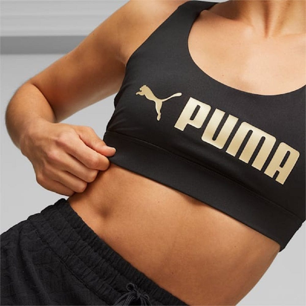 PUMA Womens Mid Impact Fit Bra - Black / Gold