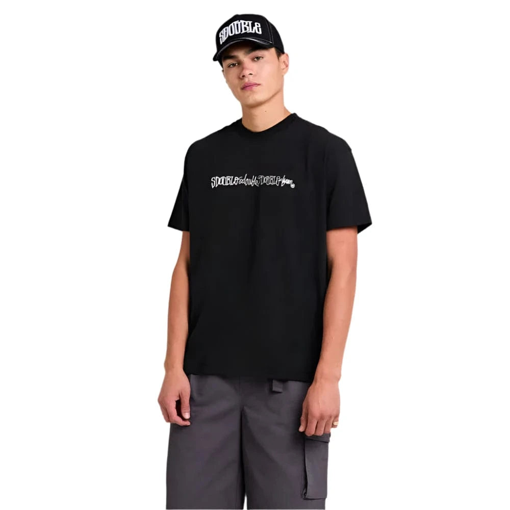 S / DOUBLE Script Stack Tee - Washed Black