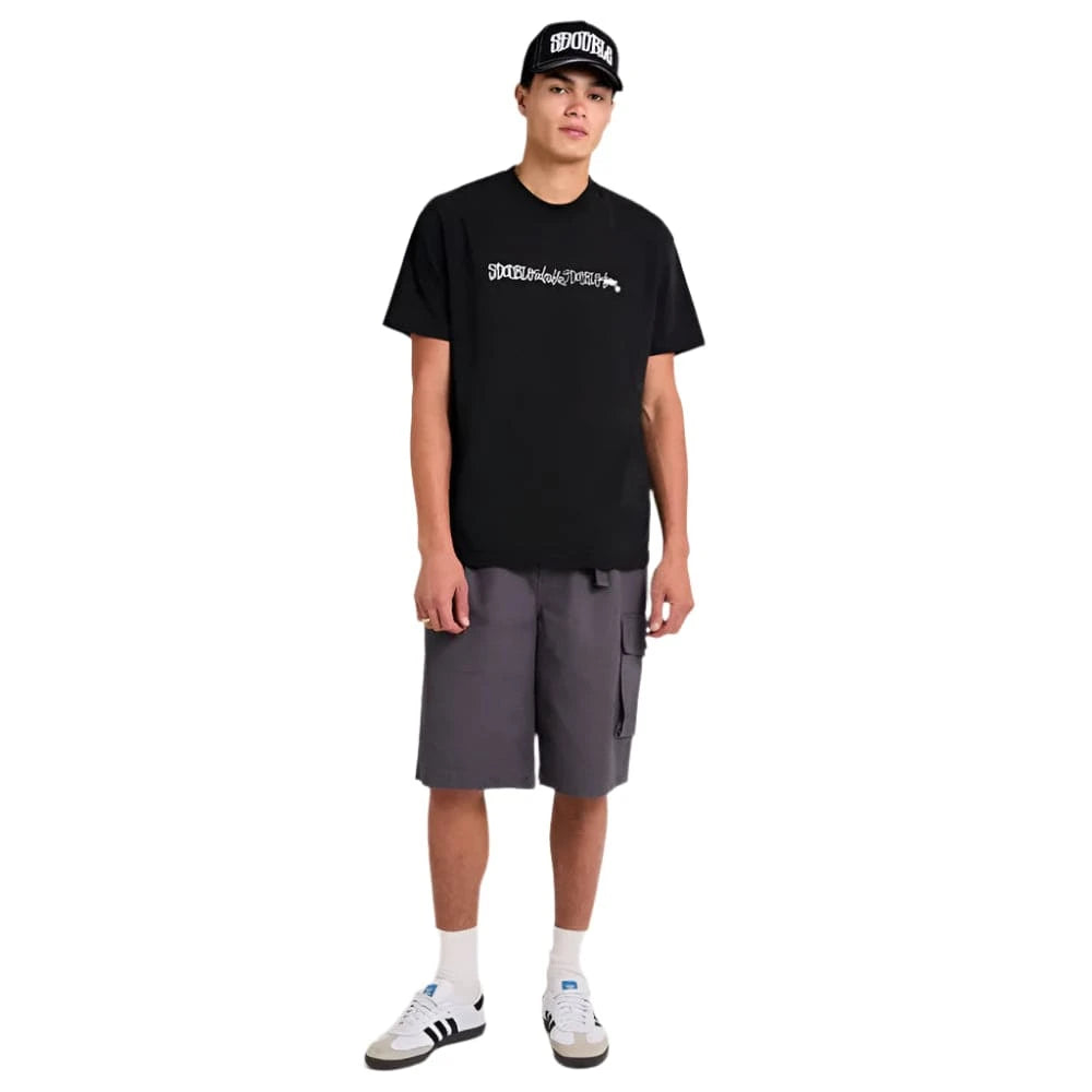 S / DOUBLE Script Stack Tee - Washed Black
