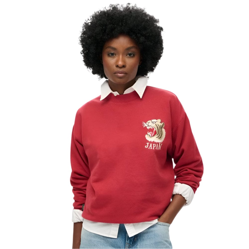 Superdry Womens Suika Embroidered Loose Sweat - Red Dahlia