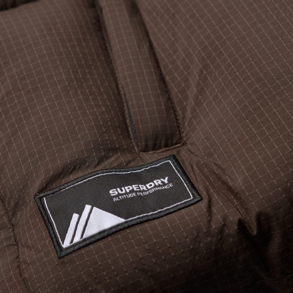 Superdry Hooded Ripstop Puffer Vest - Dark Oak Grid