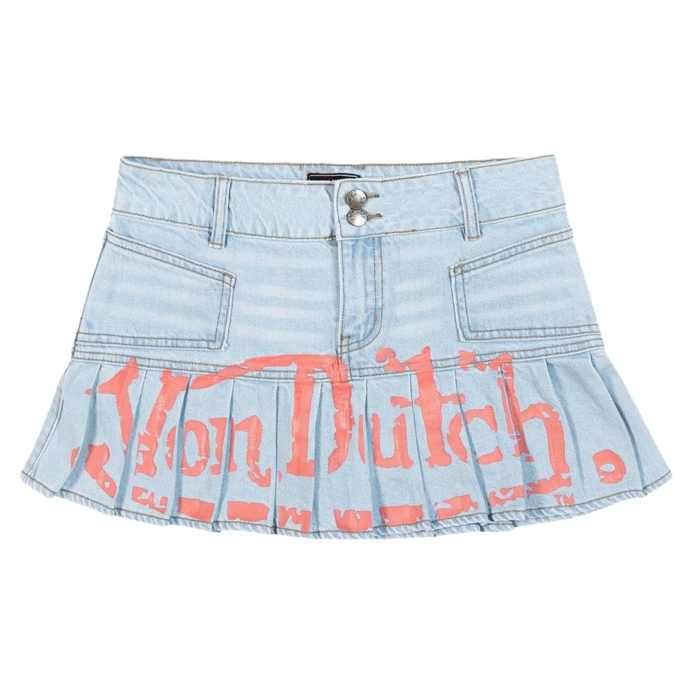 Von Dutch Legend Pleated Mini Skirt - Washed Light Blue