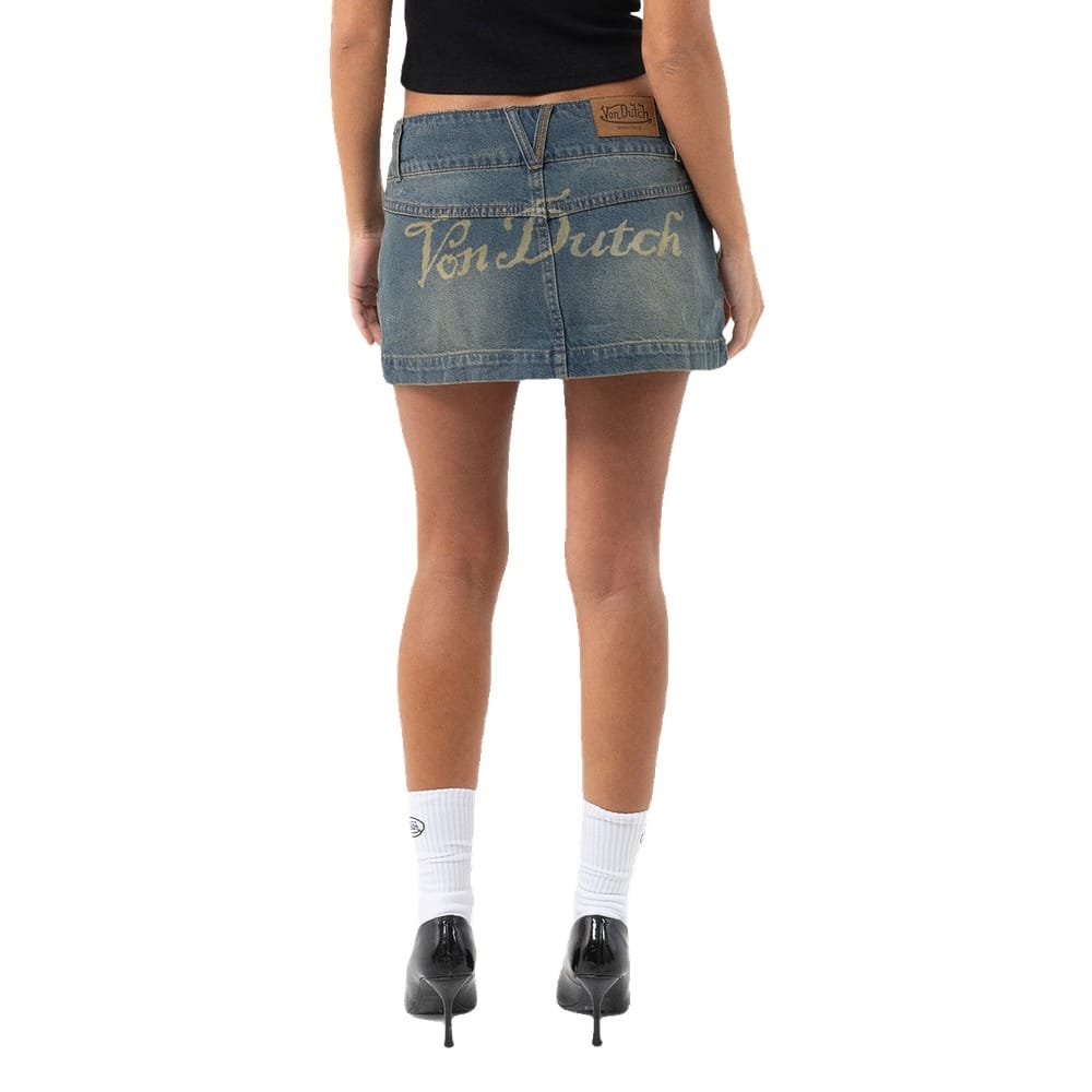 Von Dutch Studs Distressed Micro Mini Skirt - Dirty Light Blue