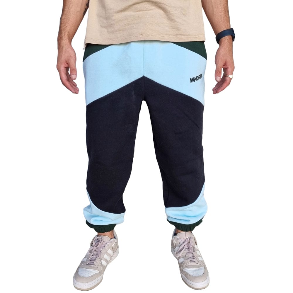 WNDRR Chevron Panel Baggy Trackpant - Black / Green / Blue