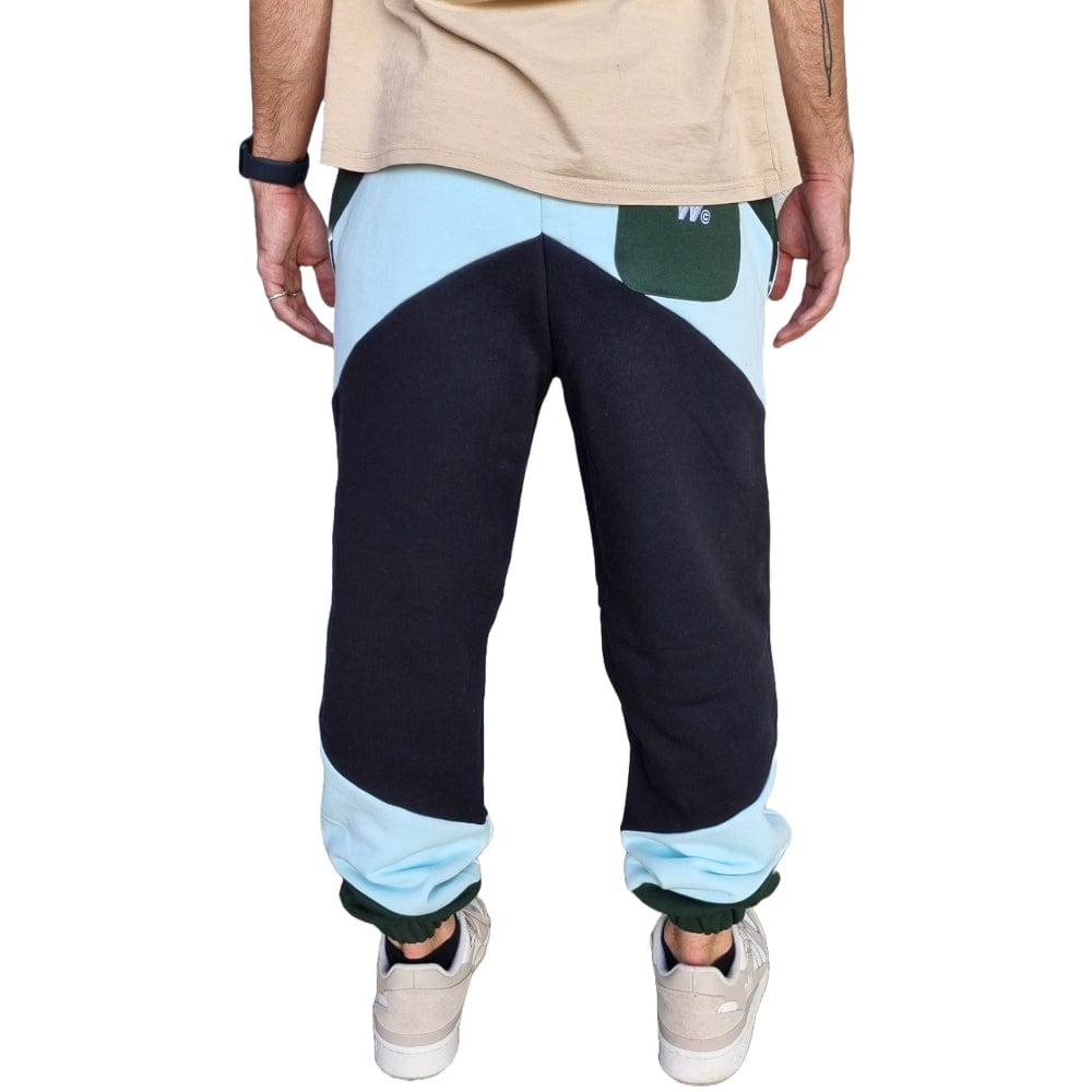 WNDRR Chevron Panel Baggy Trackpant - Black / Green / Blue
