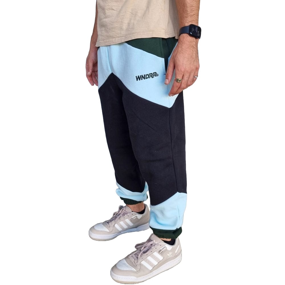 WNDRR Chevron Panel Baggy Trackpant - Black / Green / Blue
