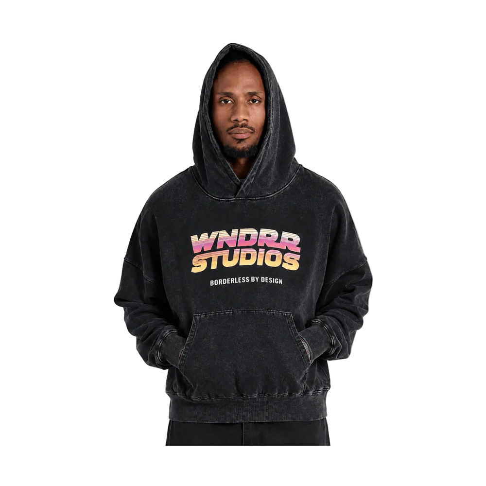 WNDRR Arcade Box Fit Hood Sweat - Washed Black