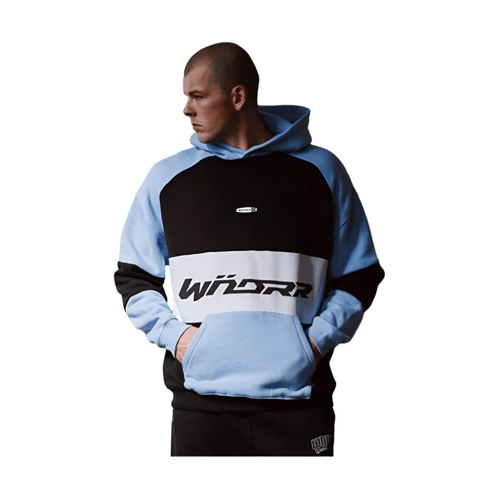 WNDRR Combine Panel Hood Sweat - Black / Air Blue