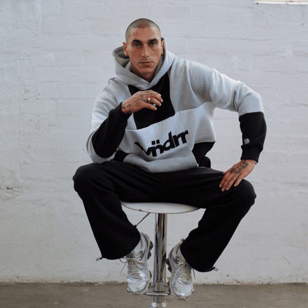 WNDRR Global Panel Hood Sweat - Black / Grey Marle
