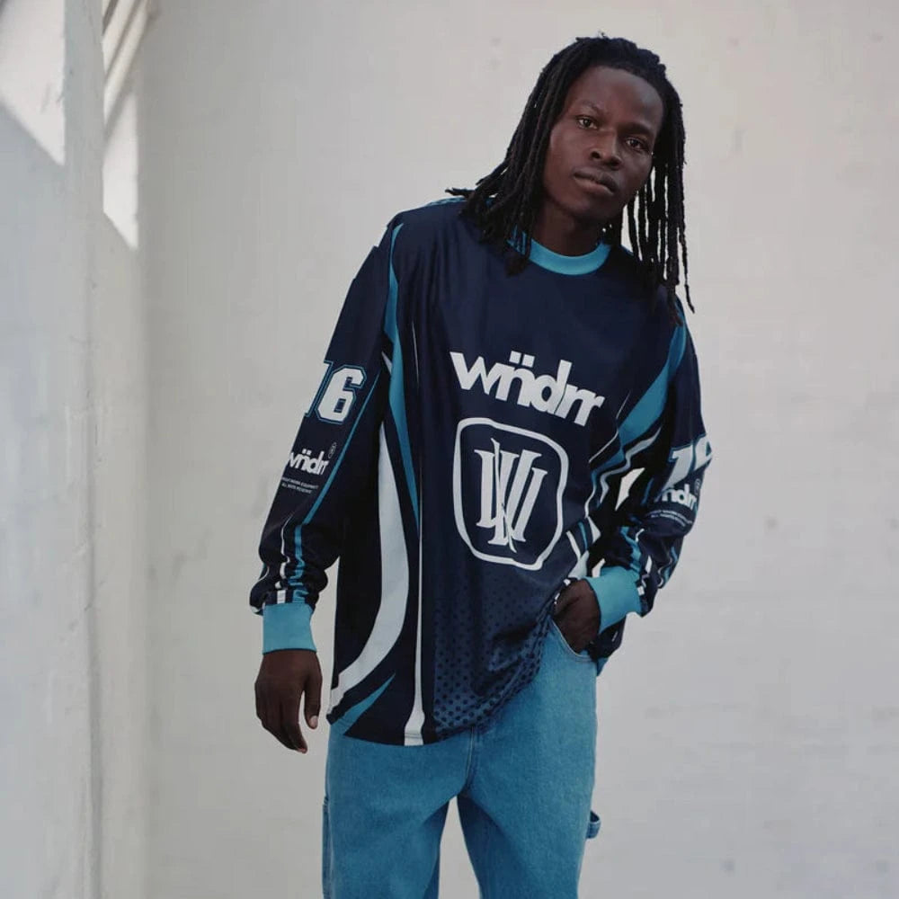 WNDRR Hondo Moto Jersey - Black / Dusk Blue