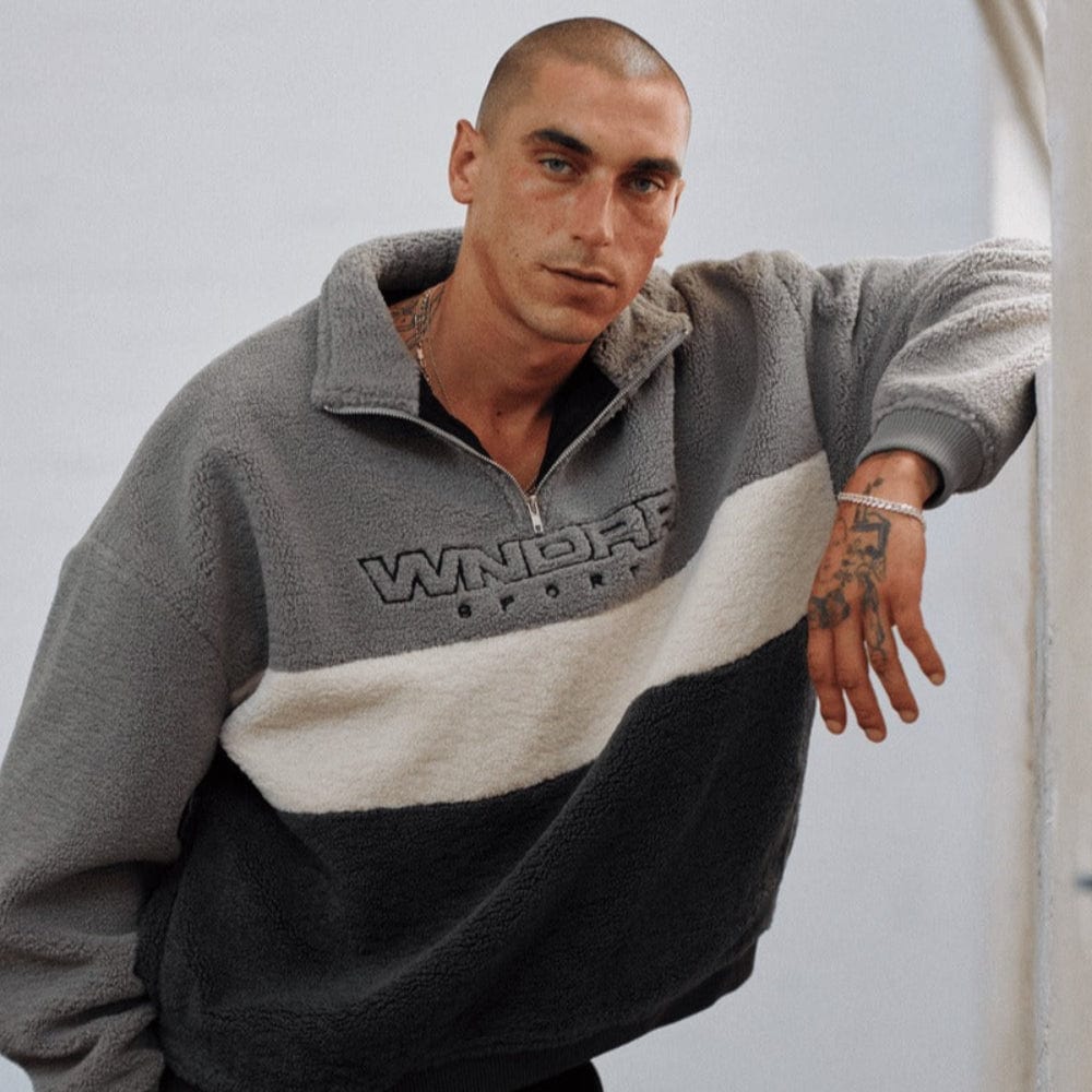 WNDRR Starter 1/4 Zip Polar Fleece Sweat - Grey / Black