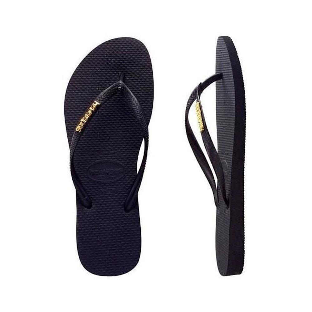 Havaianas Womens Slim Metal Logo - Black / Gold