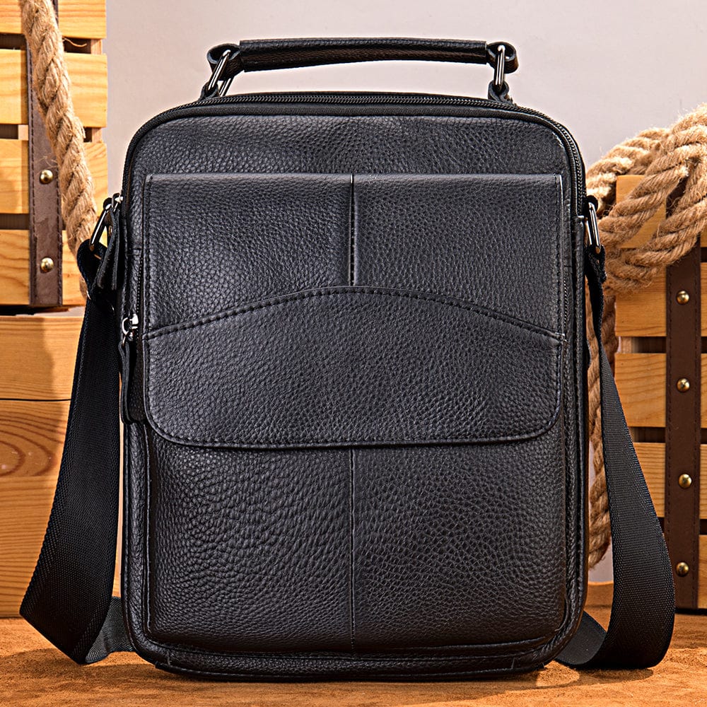 Genuine Leather Deluxe Large Side Bag 601 - Black