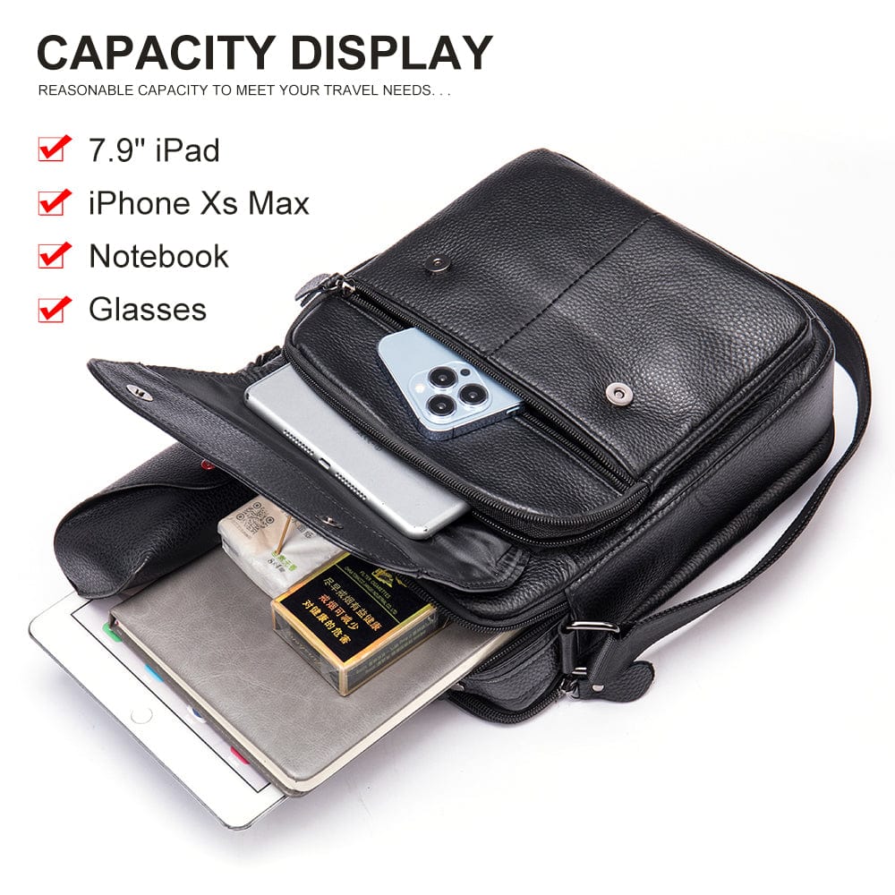 Genuine Leather Deluxe Large Side Bag 601 - Black