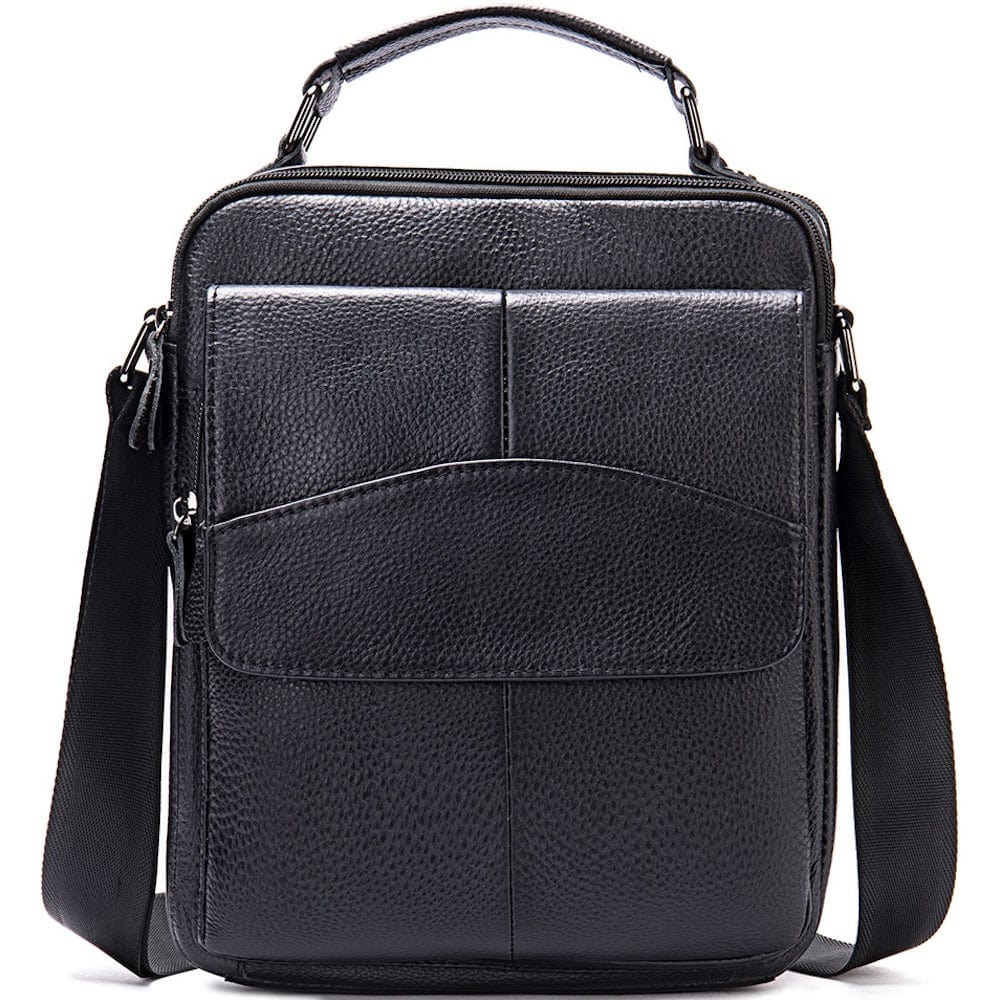 Genuine Leather Deluxe Large Side Bag 601 - Black