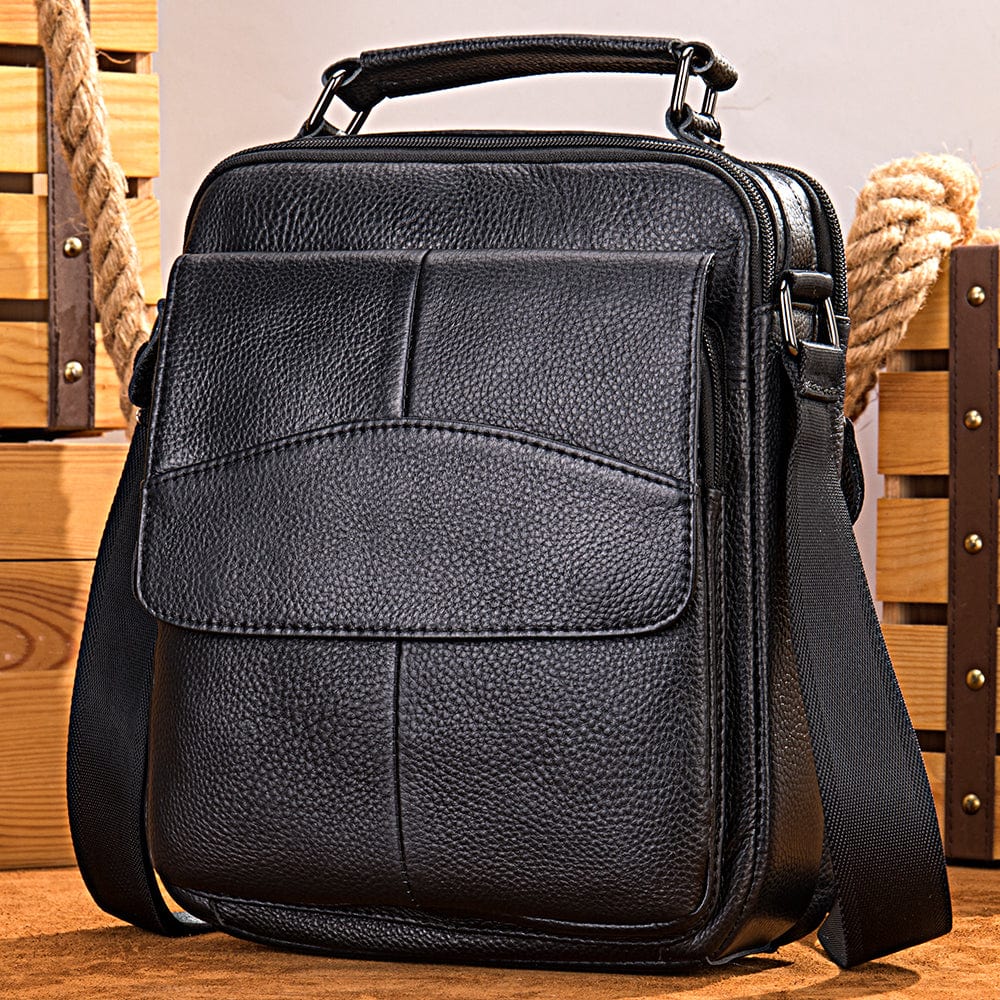 Genuine Leather Deluxe Large Side Bag 601 - Black