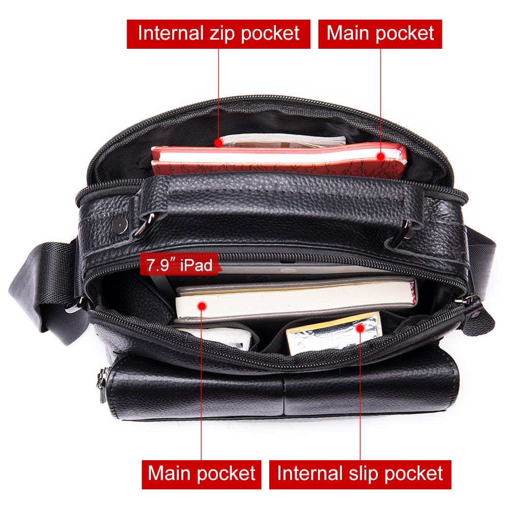 Genuine Leather Deluxe Large Side Bag 601 - Black