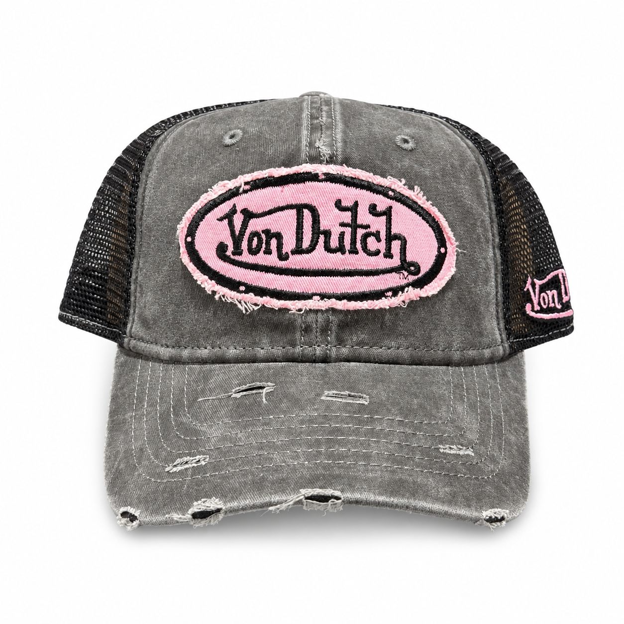 Von Dutch Distressed Trucker Cap - Black / Pink