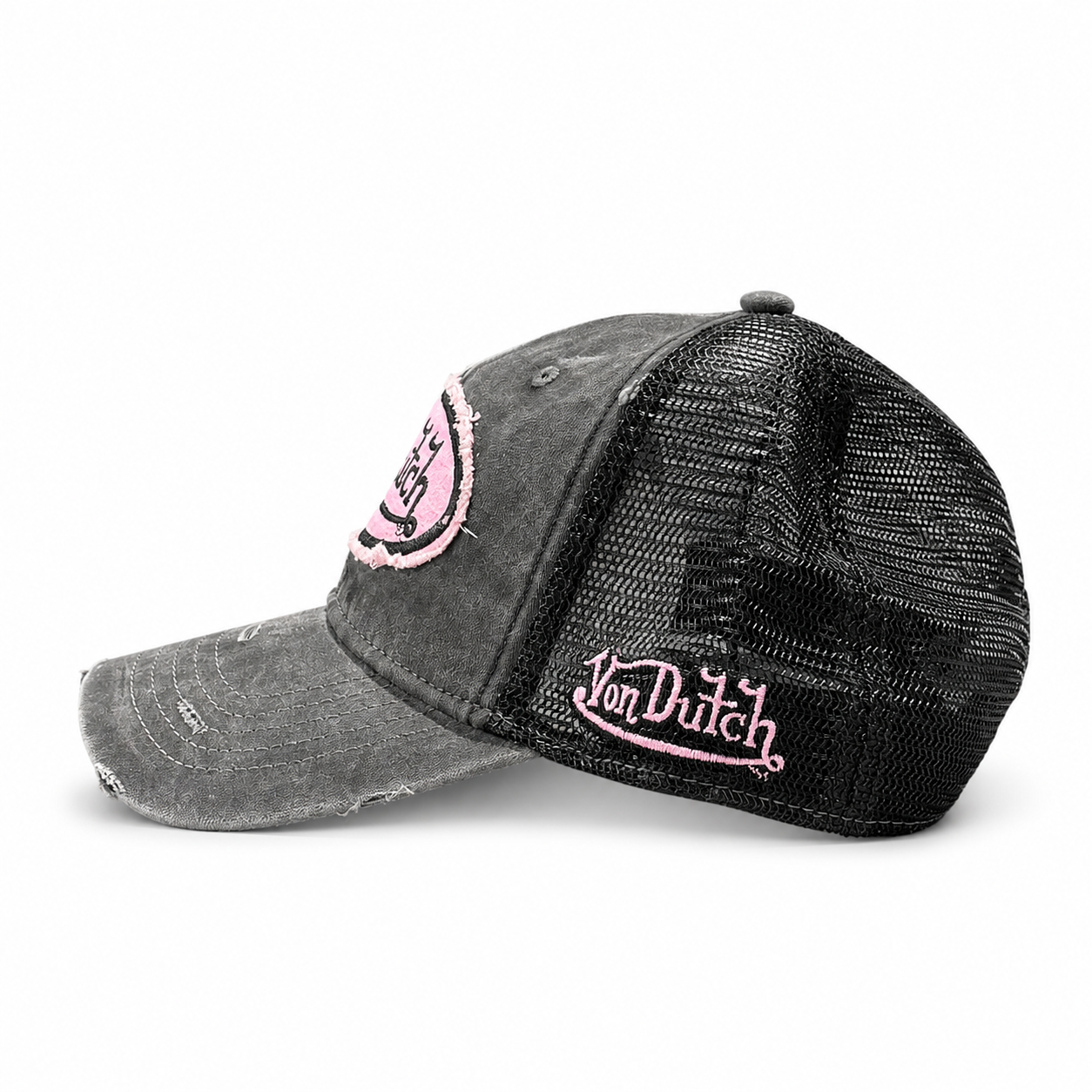 Von Dutch Distressed Trucker Cap - Black / Pink - Image 2