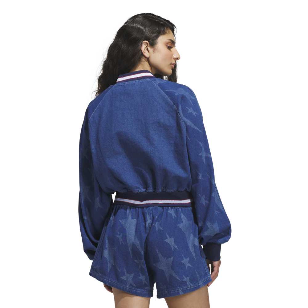 adidas Womens Denim Varsity Bomber Jacket - Medium Blue