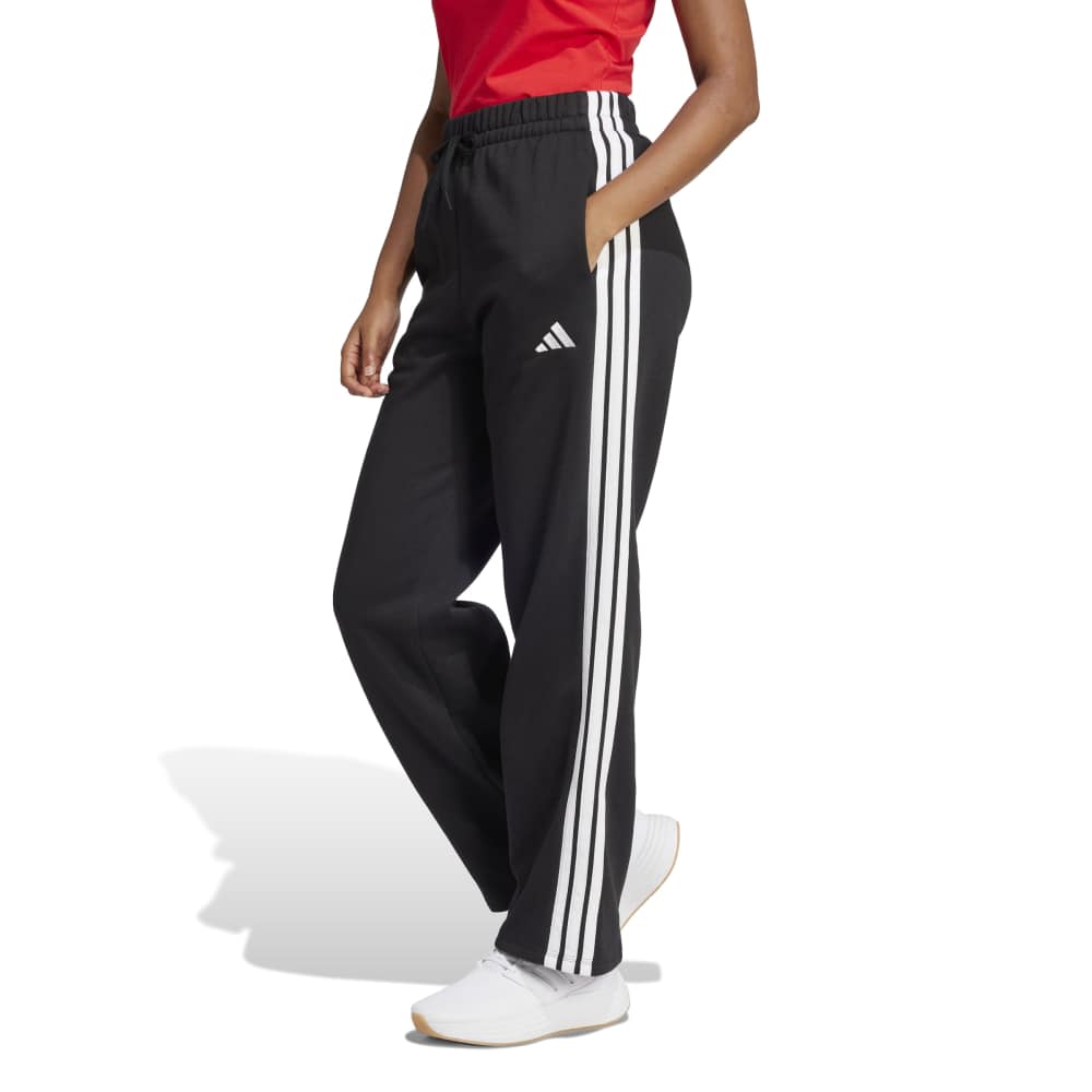 adidas Womens Essentials 3-Stripes Open Hem Fleece Pants - Black