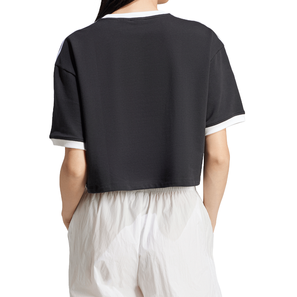 adidas Womens 3-Stripes Loose Crop Tee - Black