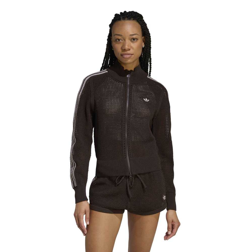 adidas Womens Kitted Crochet Track Top - Aurora Coffee