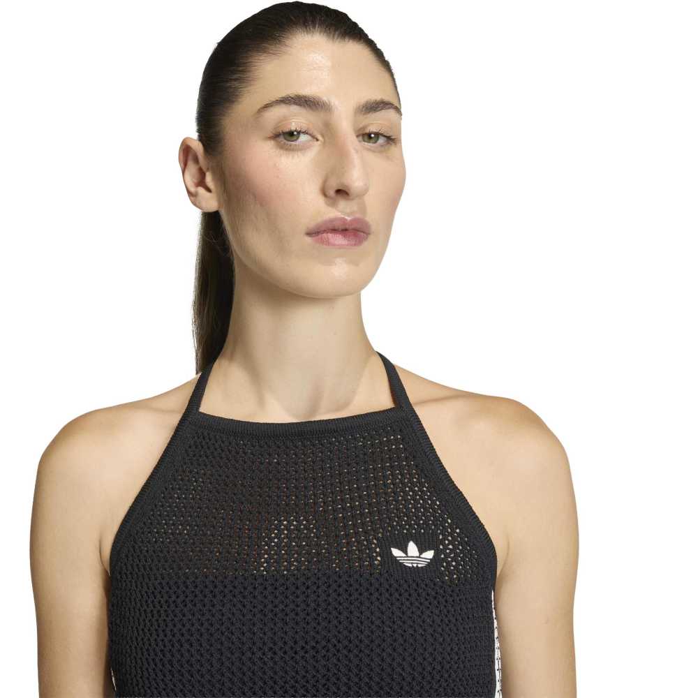adidas Womens Knitted Crochet Halter Tee - Black