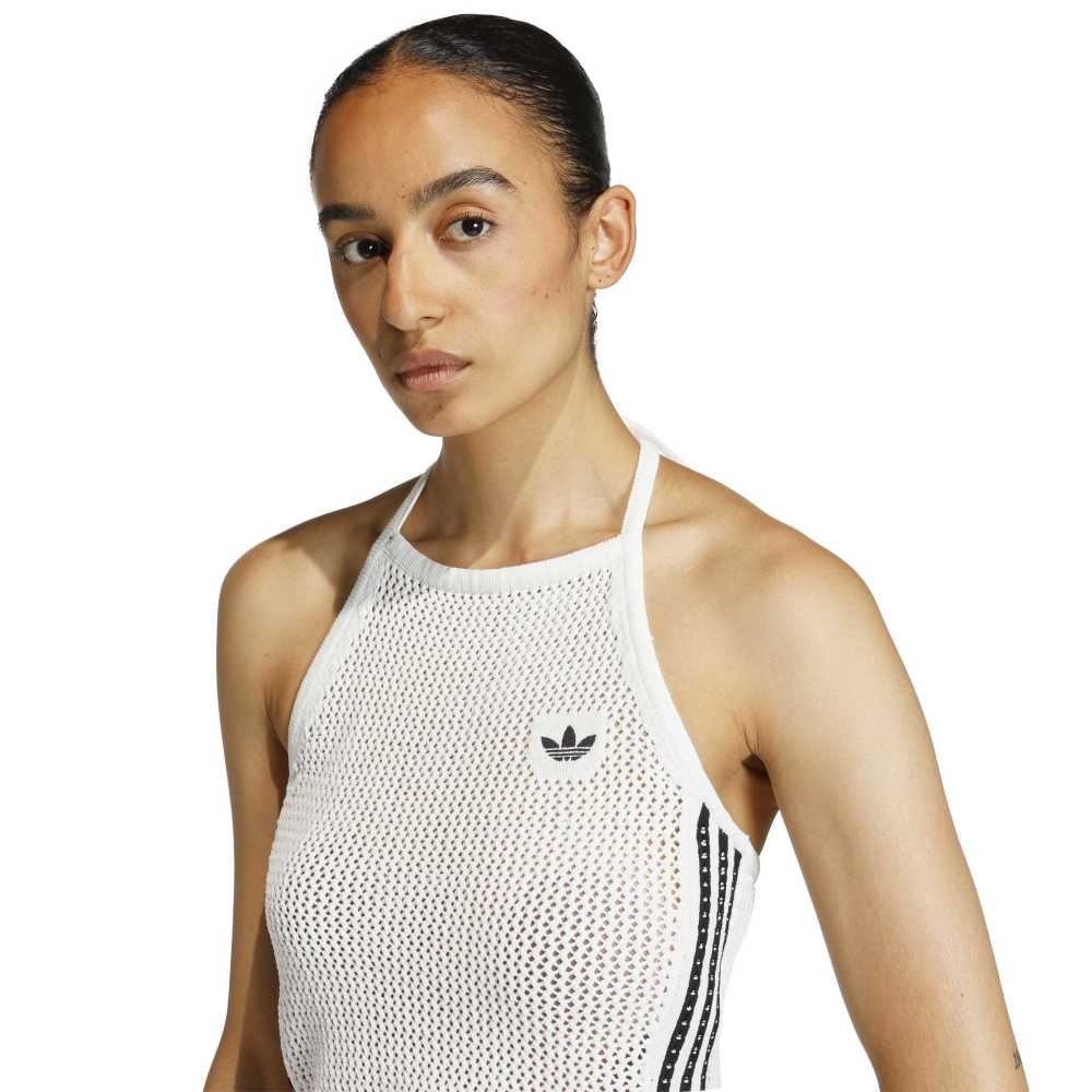 adidas Womens Knitted Crochet Halter Tee - Off White