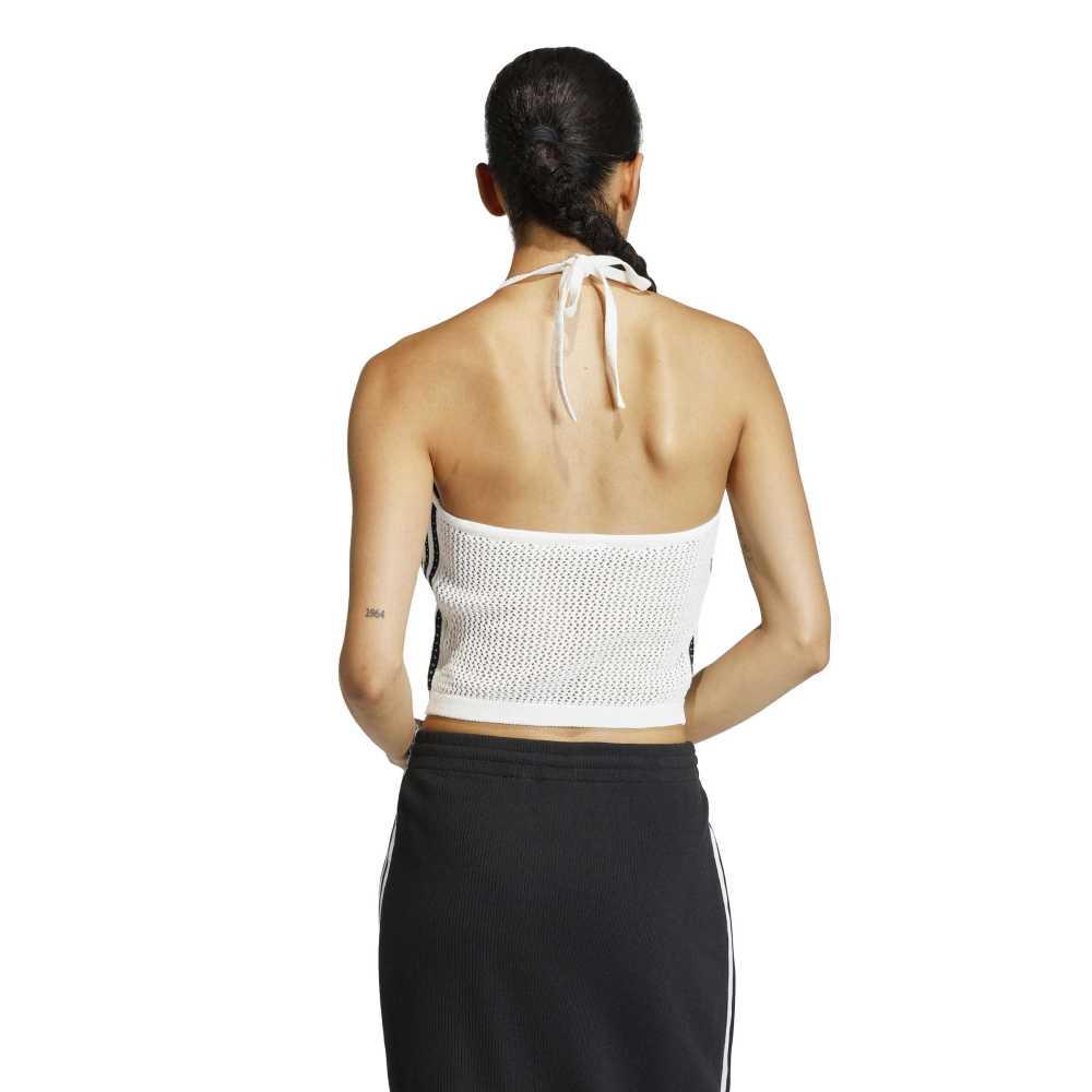 adidas Womens Knitted Crochet Halter Tee - Off White