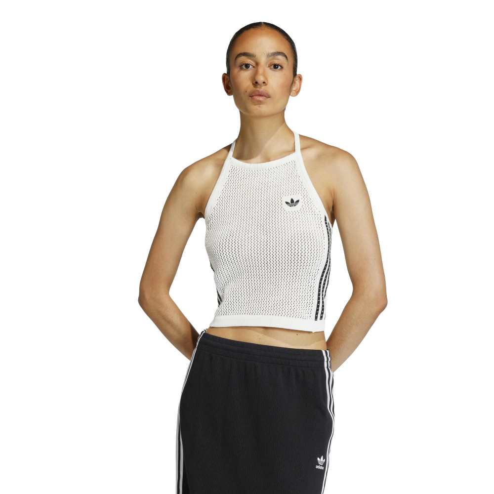 adidas Womens Knitted Crochet Halter Tee - Off White