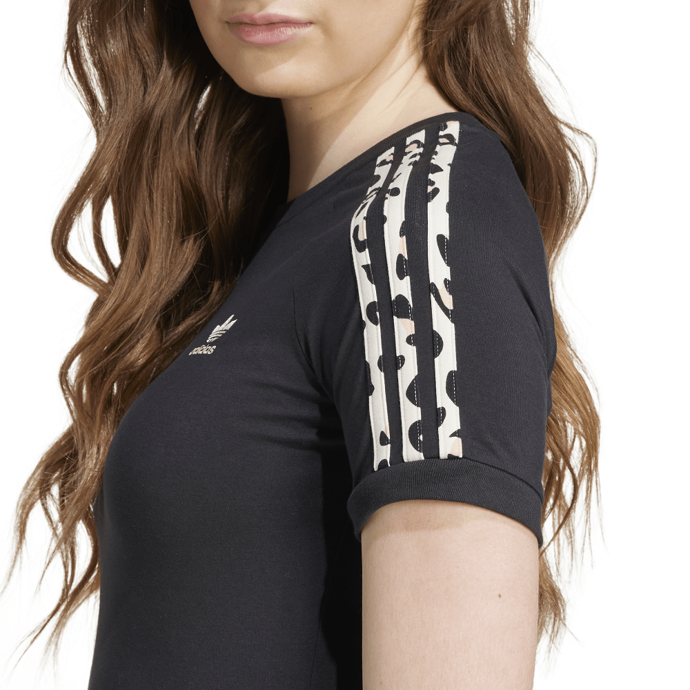 adidas Womens Leopard 3-Stripes Tee - Black