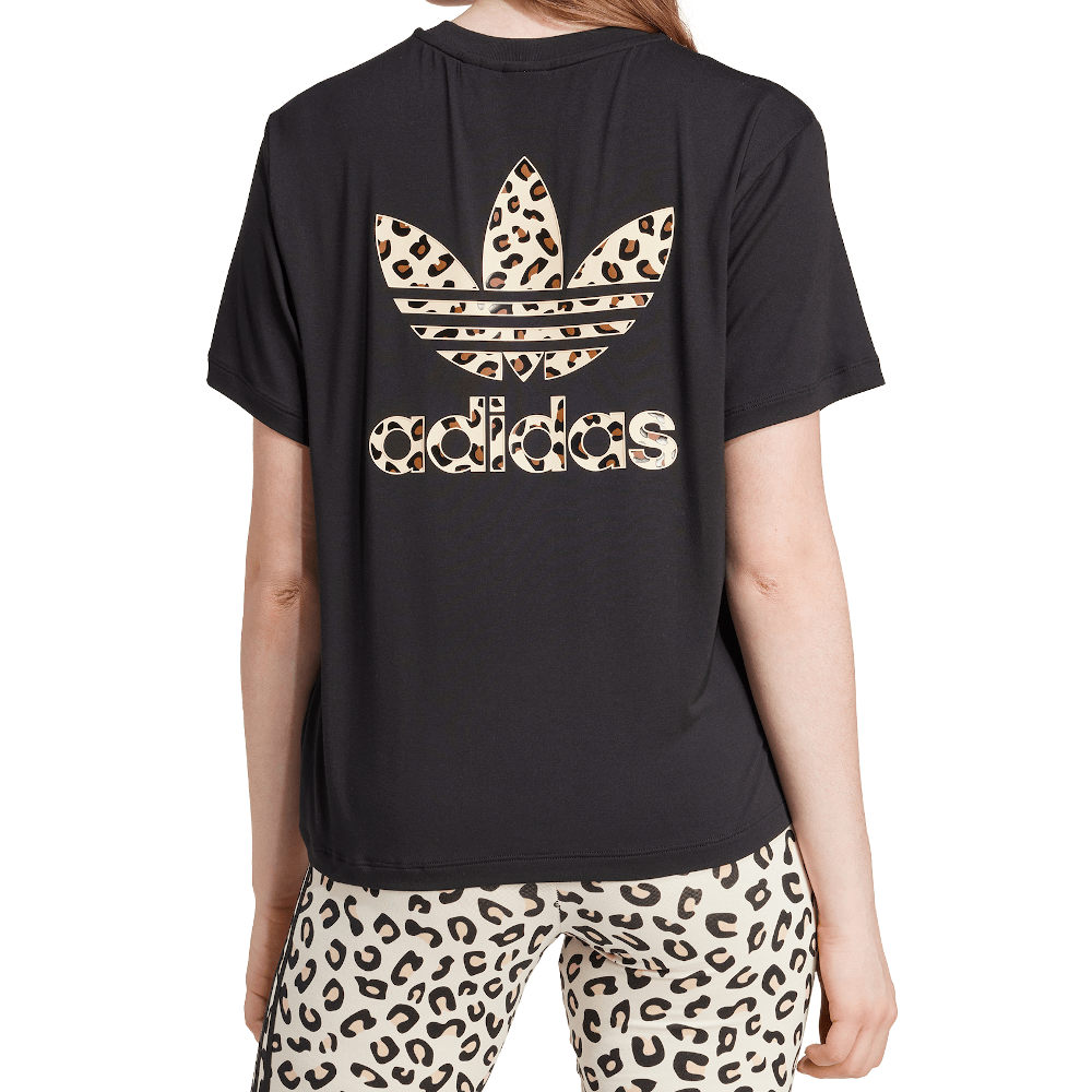 adidas Womens Leopard Trefoil Infill Tee - Black