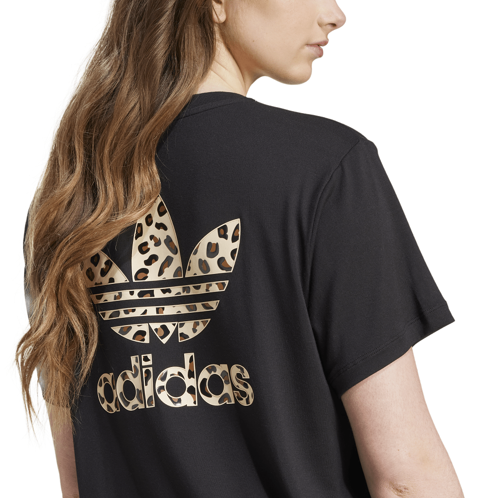 adidas Womens Leopard Trefoil Infill Tee - Black