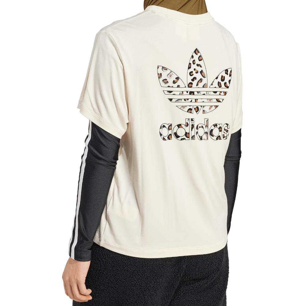 adidas Womens Leopard Trefoil Infill Tee - Wonder White